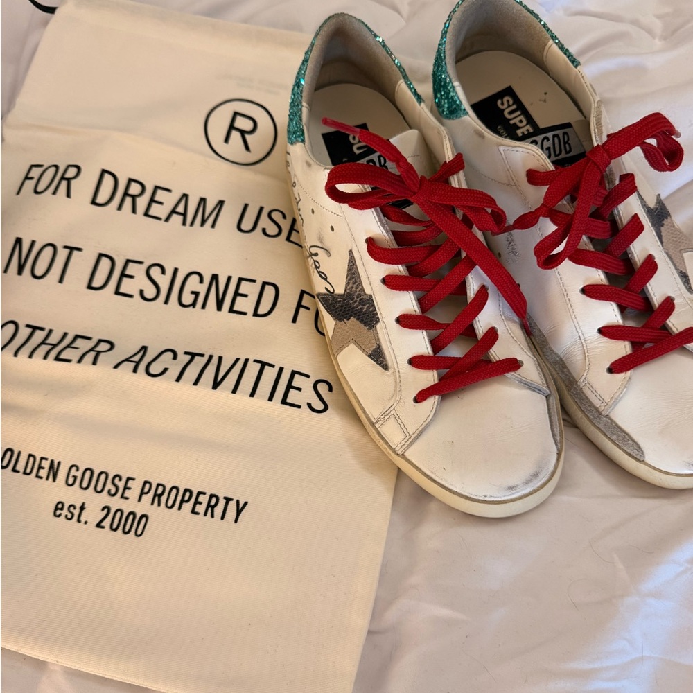 Golden Goose Superstar White Sneakers with Red Laces EUC size 39